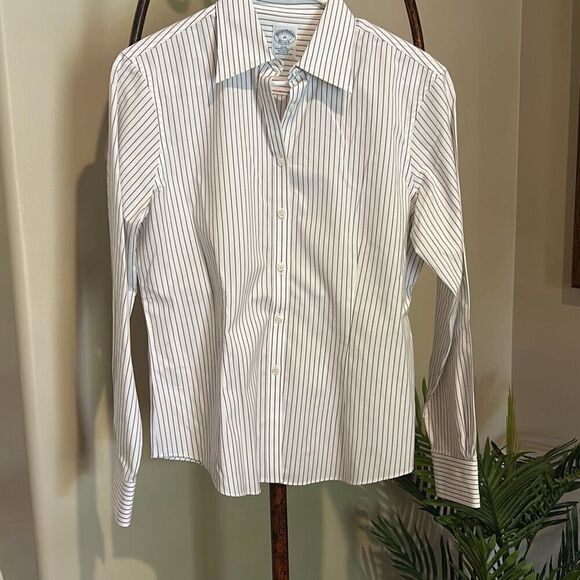 BROOKS BROTHERS Gray Pinstripe Blouse NWOT - Picture 1 of 7
